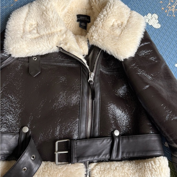Urban Outfitters dark brown and Cream Leather Jacket - Picture 1 of 5
